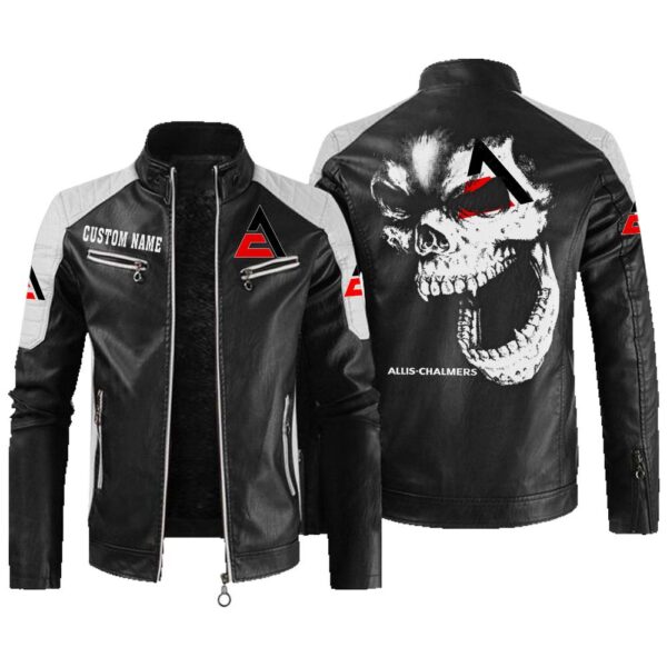 Custom Name Allis Chalmers Contrast Leather Jacket - Personalized Logo Car Motorcycle Model
