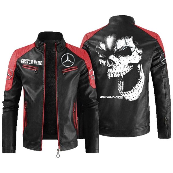 Custom Name Amg Contrast Leather Jacket - Personalized Logo Car Motorcycle Model - Image 2