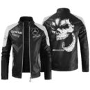 Custom Name Amg Contrast Leather Jacket - Personalized Logo Car Motorcycle Model