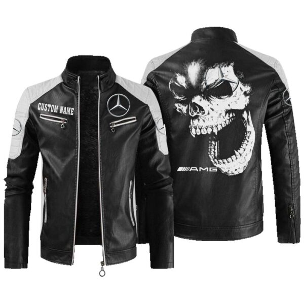 Custom Name Amg Contrast Leather Jacket - Personalized Logo Car Motorcycle Model