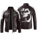Custom Name Amg Contrast Leather Jacket - Personalized Logo Car Motorcycle Model