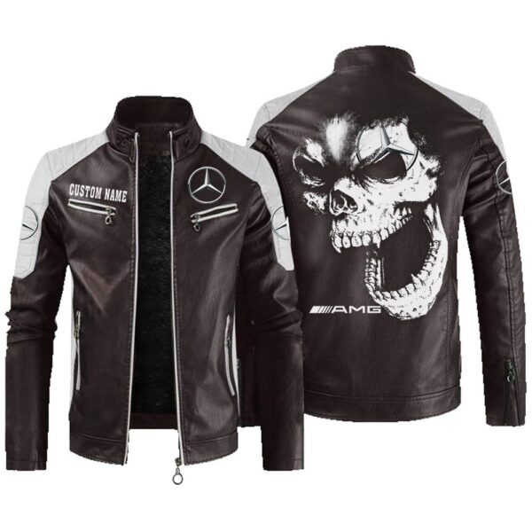 Custom Name Amg Contrast Leather Jacket - Personalized Logo Car Motorcycle Model - Image 3