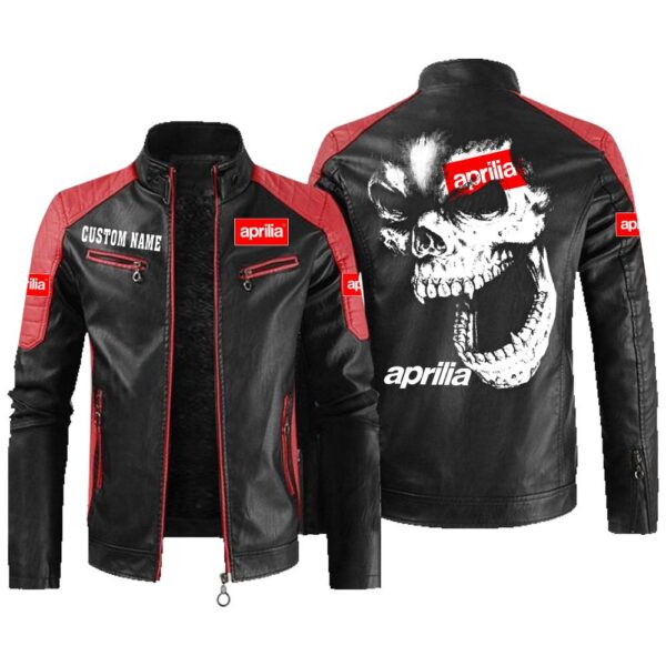 Custom Name Aprilia Contrast Leather Jacket - Personalized Logo Car Motorcycle Model - Image 2