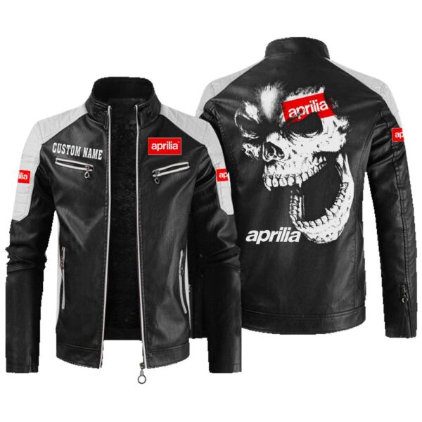 Custom Name Aprilia Contrast Leather Jacket - Personalized Logo Car Motorcycle Model