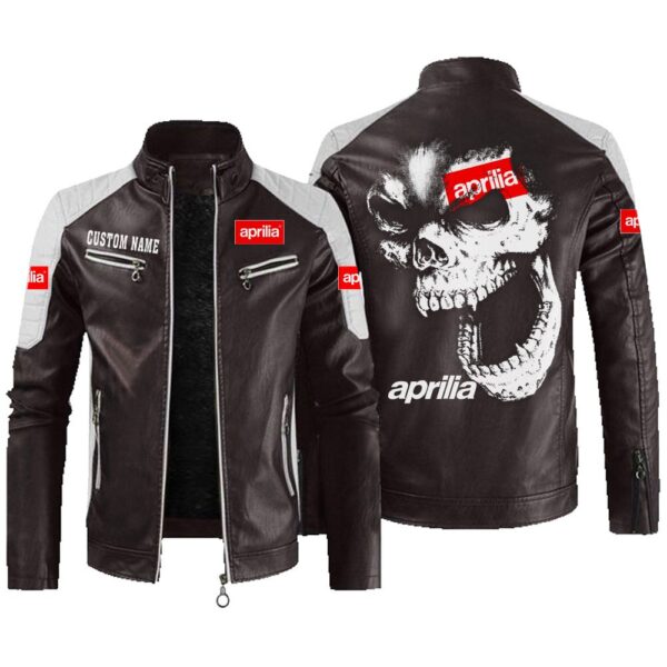 Custom Name Aprilia Contrast Leather Jacket - Personalized Logo Car Motorcycle Model - Image 3