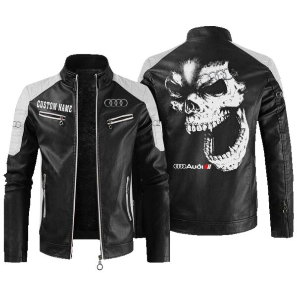 Custom Name Audi Sport Contrast Leather Jacket - Personalized Logo Car Motorcycle Model