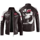 Custom Name Bugatti Contrast Leather Jacket - Personalized Logo Car Motorcycle Model