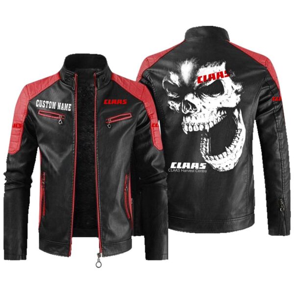 Custom Name Claas Contrast Leather Jacket - Personalized Logo Car Motorcycle Model - Image 2
