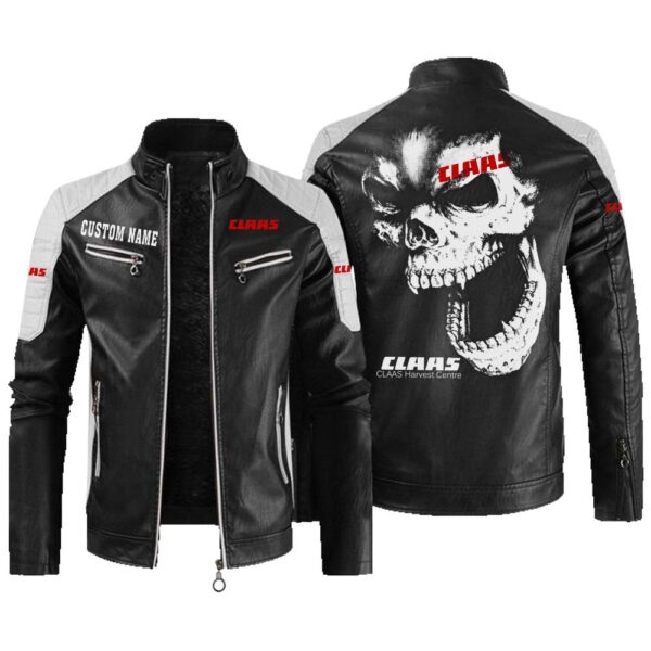 Custom Name Claas Contrast Leather Jacket - Personalized Logo Car Motorcycle Model