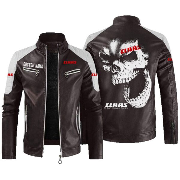 Custom Name Claas Contrast Leather Jacket - Personalized Logo Car Motorcycle Model - Image 3