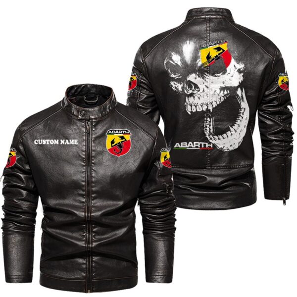 Custom Name Abarth Skull Leather Jacket - Personalized Logo Car Motorcycle Model - Image 3