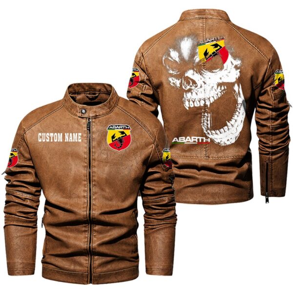Custom Name Abarth Skull Leather Jacket - Personalized Logo Car Motorcycle Model - Image 4