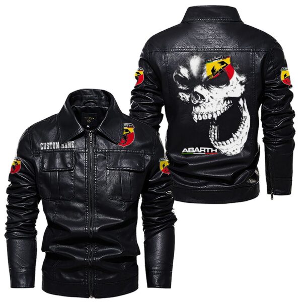 Custom Name Abarth Skull Leather Jacket - Personalized Logo Car Motorcycle Model - Image 7