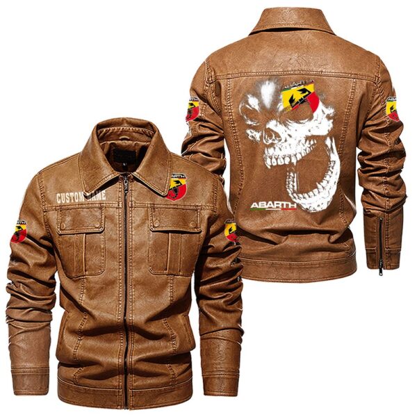 Custom Name Abarth Skull Leather Jacket - Personalized Logo Car Motorcycle Model - Image 8