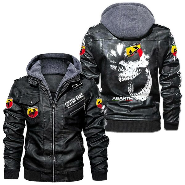 Custom Name Abarth Skull Leather Jacket - Personalized Logo Car Motorcycle Model