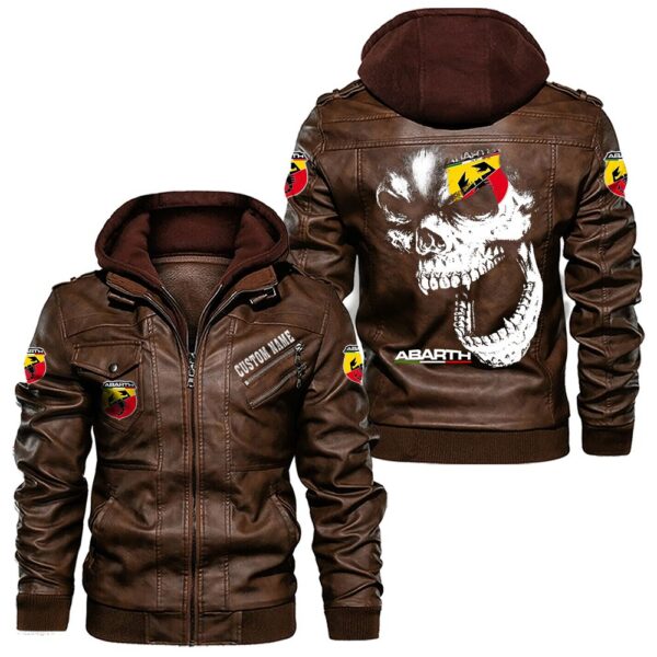 Custom Name Abarth Skull Leather Jacket - Personalized Logo Car Motorcycle Model - Image 2