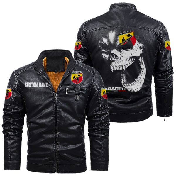 Custom Name Abarth Skull Leather Jacket - Personalized Logo Car Motorcycle Model - Image 9