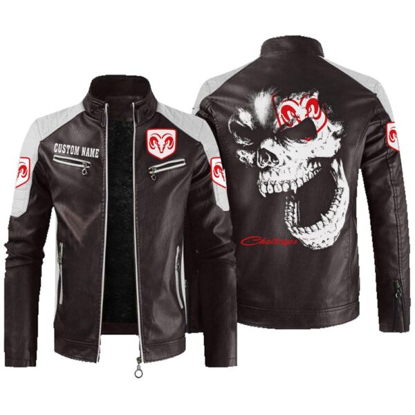 Custom Name Dodge Challenger Contrast Leather Jacket - Personalized Logo Car Motorcycle Model - Image 3