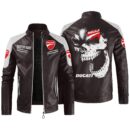 Custom Name Ducati Contrast Leather Jacket - Personalized Logo Car Motorcycle Model