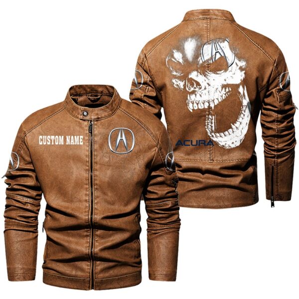 Custom Name Acura Skull Leather Jacket - Personalized Logo Car Motorcycle Model - Image 4