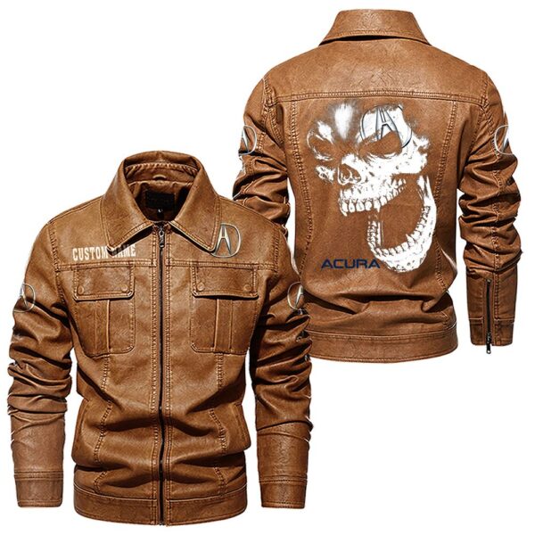 Custom Name Acura Skull Leather Jacket - Personalized Logo Car Motorcycle Model - Image 8