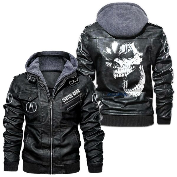 Custom Name Acura Skull Leather Jacket - Personalized Logo Car Motorcycle Model