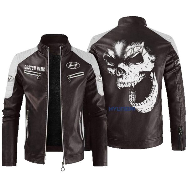 Custom Name Hyundai Contrast Leather Jacket - Personalized Logo Car Motorcycle Model - Image 3
