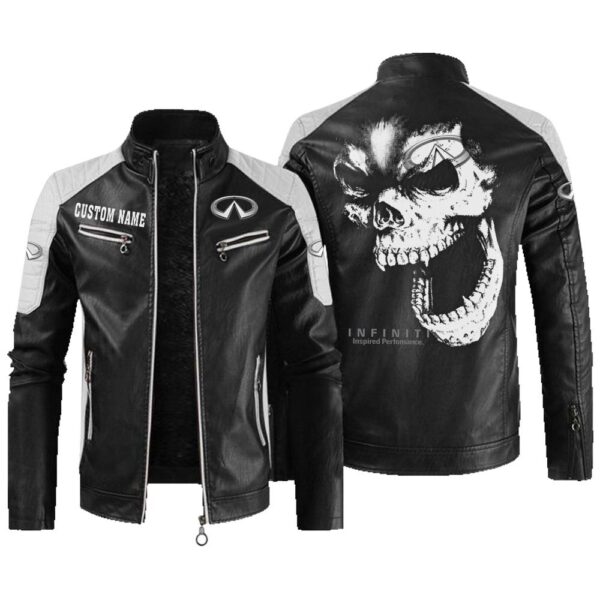 Custom Name Infiniti Contrast Leather Jacket - Personalized Logo Car Motorcycle Model