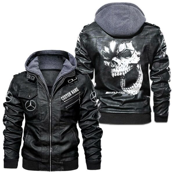 Custom Name Amg Skull Leather Jacket - Personalized Logo Car Motorcycle Model