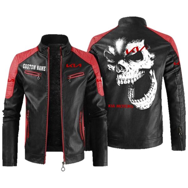 Custom Name Kia Contrast Leather Jacket - Personalized Logo Car Motorcycle Model - Image 2