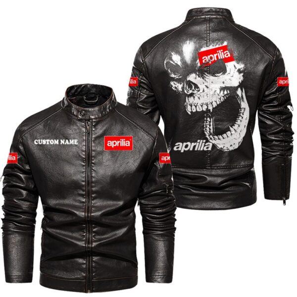 Custom Name Aprilia Skull Leather Jacket - Personalized Logo Car Motorcycle Model - Image 3