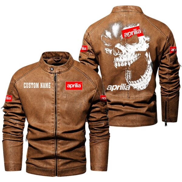 Custom Name Aprilia Skull Leather Jacket - Personalized Logo Car Motorcycle Model - Image 4