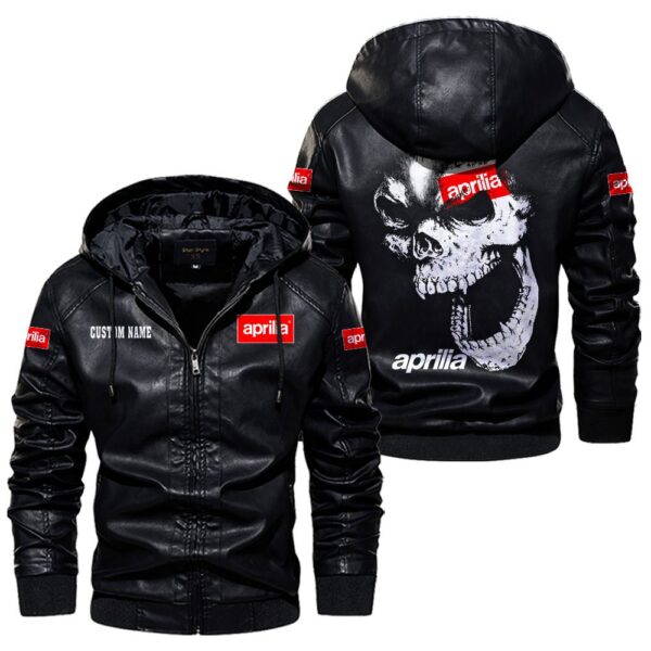 Custom Name Aprilia Skull Leather Jacket - Personalized Logo Car Motorcycle Model - Image 5