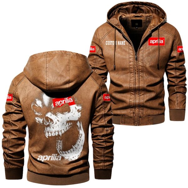 Custom Name Aprilia Skull Leather Jacket - Personalized Logo Car Motorcycle Model - Image 6