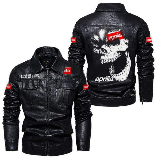 Custom Name Aprilia Skull Leather Jacket - Personalized Logo Car Motorcycle Model - Image 7