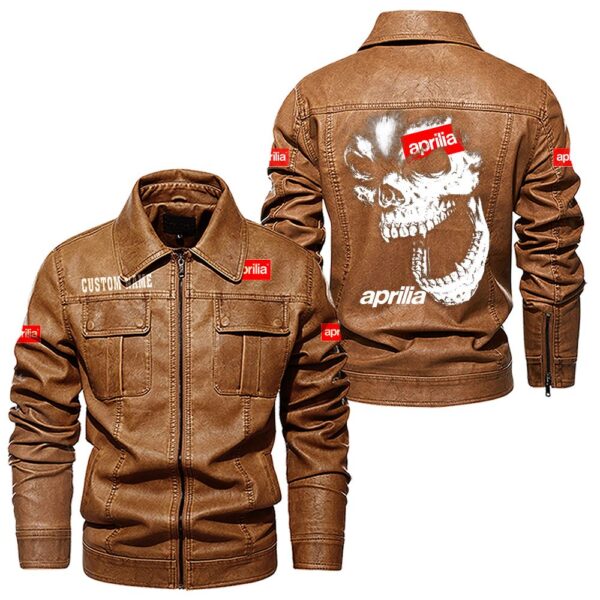 Custom Name Aprilia Skull Leather Jacket - Personalized Logo Car Motorcycle Model - Image 8
