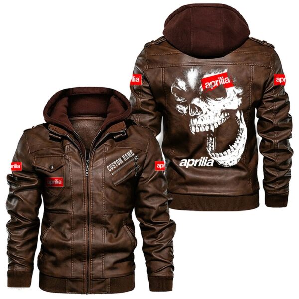 Custom Name Aprilia Skull Leather Jacket - Personalized Logo Car Motorcycle Model - Image 2