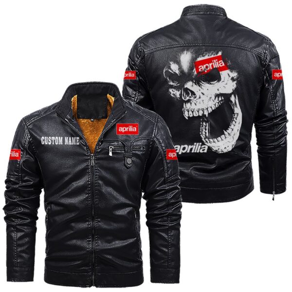 Custom Name Aprilia Skull Leather Jacket - Personalized Logo Car Motorcycle Model - Image 9