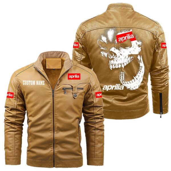 Custom Name Aprilia Skull Leather Jacket - Personalized Logo Car Motorcycle Model - Image 10