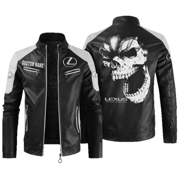Custom Name Lexus Contrast Leather Jacket - Personalized Logo Car Motorcycle Model