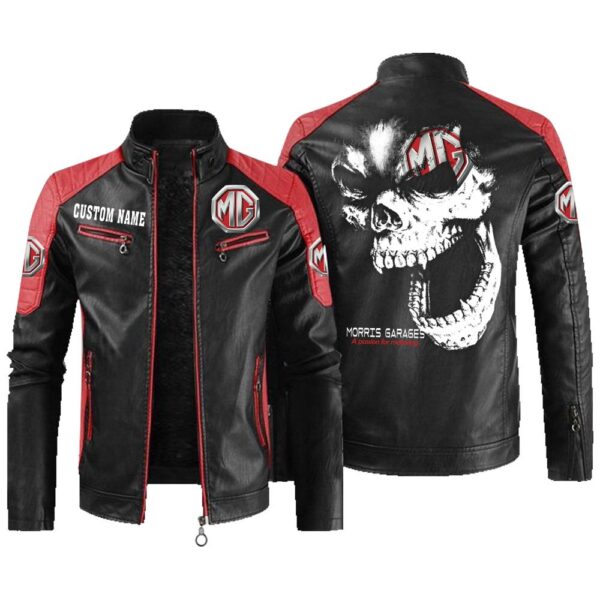 Custom Name Mg Cars Contrast Leather Jacket - Personalized Logo Car Motorcycle Model - Image 2