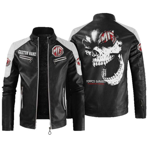 Custom Name Mg Cars Contrast Leather Jacket - Personalized Logo Car Motorcycle Model
