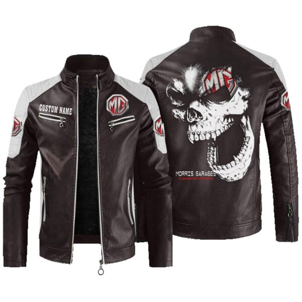 Custom Name Mg Cars Contrast Leather Jacket - Personalized Logo Car Motorcycle Model - Image 3