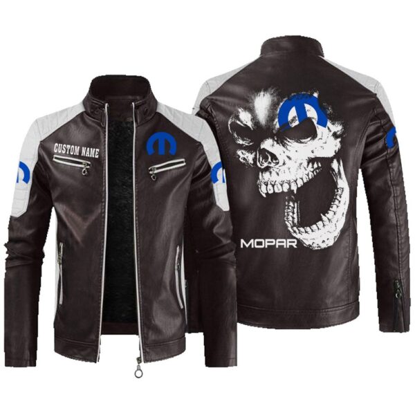 Custom Name Mopar Contrast Leather Jacket - Personalized Logo Car Motorcycle Model - Image 3