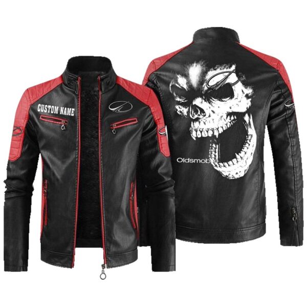 Custom Name Oldsmobile Contrast Leather Jacket - Personalized Logo Car Motorcycle Model - Image 2