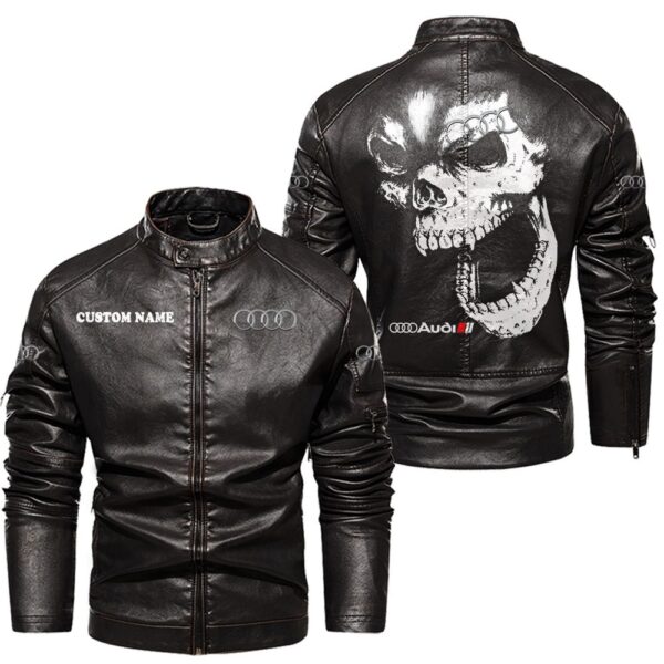 Custom Name Audi Skull Leather Jacket - Personalized Logo Car Motorcycle Model - Image 3