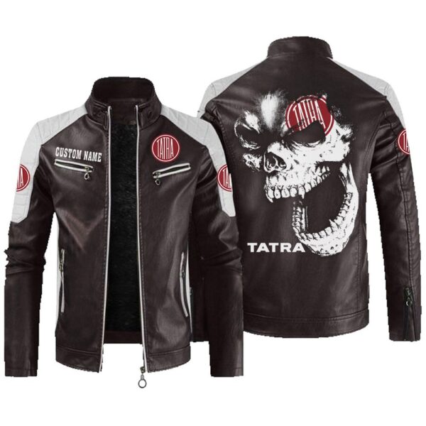Custom Name Tatra Contrast Leather Jacket - Personalized Logo Car Motorcycle Model - Image 3