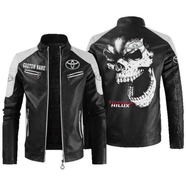 Custom Name Toyota Hilux Contrast Leather Jacket - Personalized Logo Car Motorcycle Model