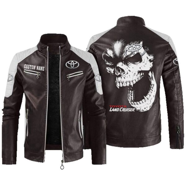 Custom Name Toyota Land Cruiser Contrast Leather Jacket - Personalized Logo Car Motorcycle Model - Image 3