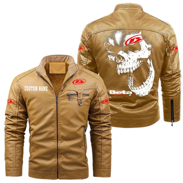 Custom Name Beta Skull Leather Jacket - Personalized Logo Car Motorcycle Model - Image 10